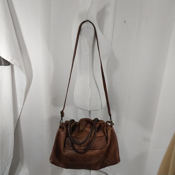 GORGEOUS PECAN BROWN "WEATHERED" GENUINE LEATHER SHOULDER BAG, PURSE, HANDBAG! - Picture 5 of 10